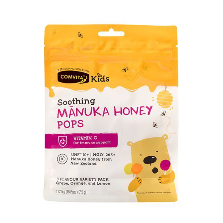 Comvita Kids Soothing Manuka Honey LolliPops 3 Flavour Variety 15 Pops